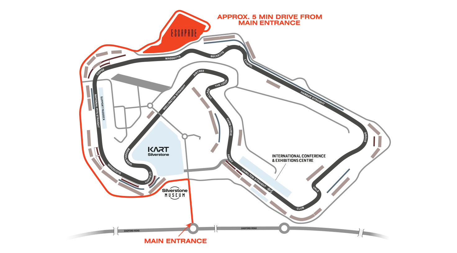 Escapade Silverstone - Map Route From Main Gate